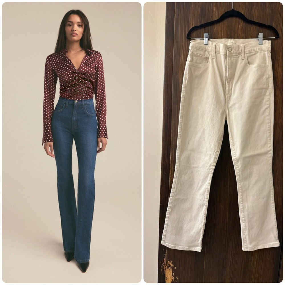 FAVORITE DAUGHTER Super High Rise Mini Boot Cut Jeans in Bone (J1)